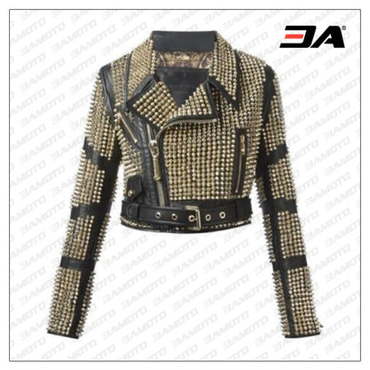 Ladies Fashion Studded Punk Rock Leather Jacket