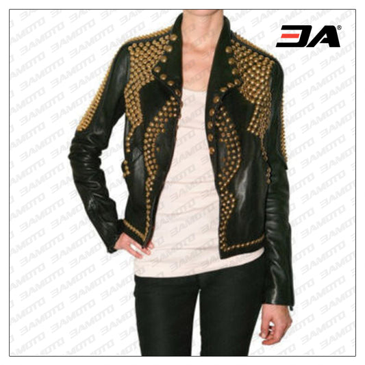 Ladies Fashion Studded Punk Rock Leather Jacket SJW103 - Fashion Leather Jackets USA - 3AMOTO