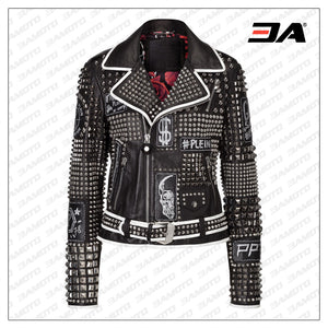 Ladies Fashion Studded Punk Rock Leather Jacket SJW105