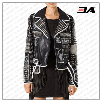 Ladies Fashion Studded Punk Rock Leather Jacket SJW105