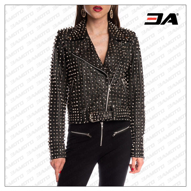 Ladies Fashion Studded Punk Rock Leather Jacket SJW106