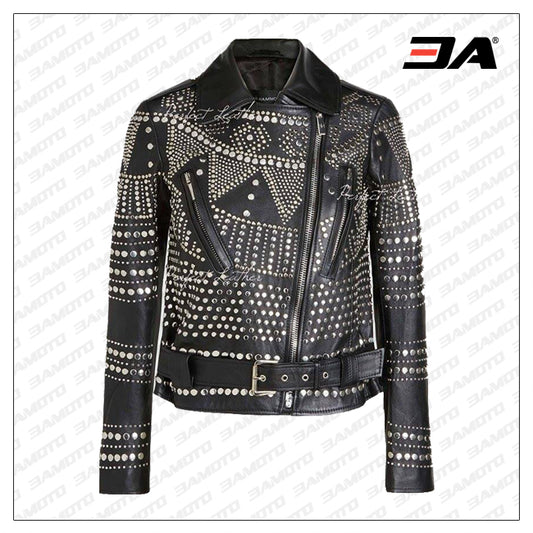 Ladies Fashion Studded Punk Rock Leather Jacket SJW108 - Fashion Leather Jackets USA - 3AMOTO