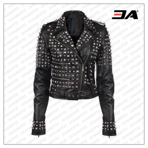 Ladies Fashion Studded Punk Rock Leather Jacket SJW111