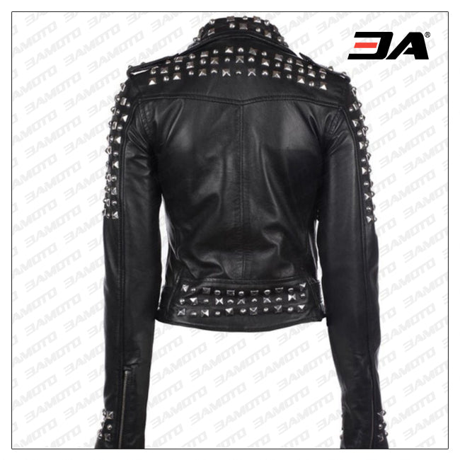 Ladies Fashion Studded Punk Rock Leather Jacket SJW111