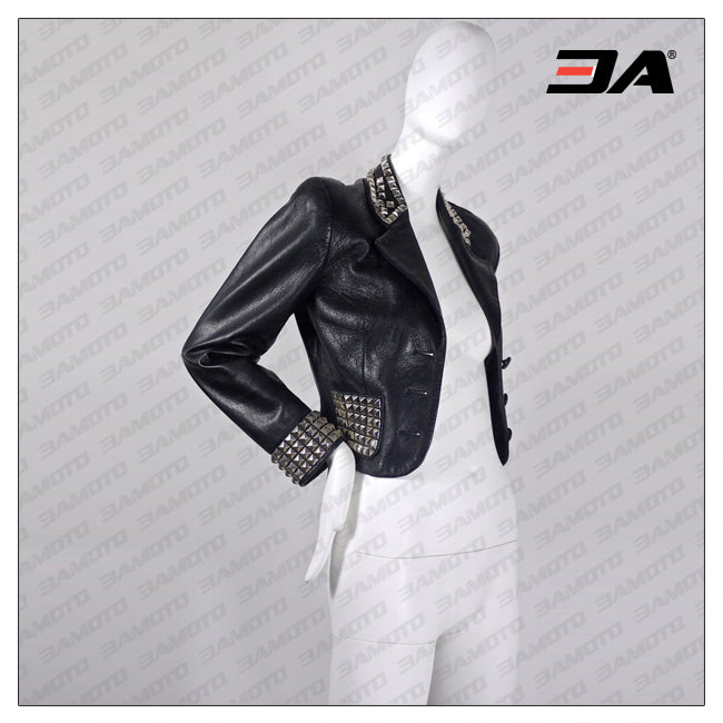 Ladies Fashion Studded Punk Rock Leather Jacket SJW159