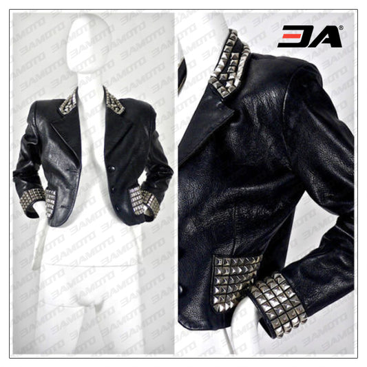 Ladies Fashion Studded Punk Rock Leather Jacket SJW159 - Fashion Leather Jackets USA - 3AMOTO