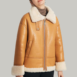 Lapel Collar Woman Overcoats Natural Shearling Leather Coat Womans Shearling Jacket