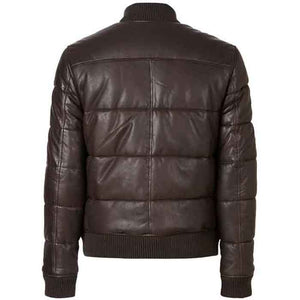 Leather Puffer Bomber Jacket