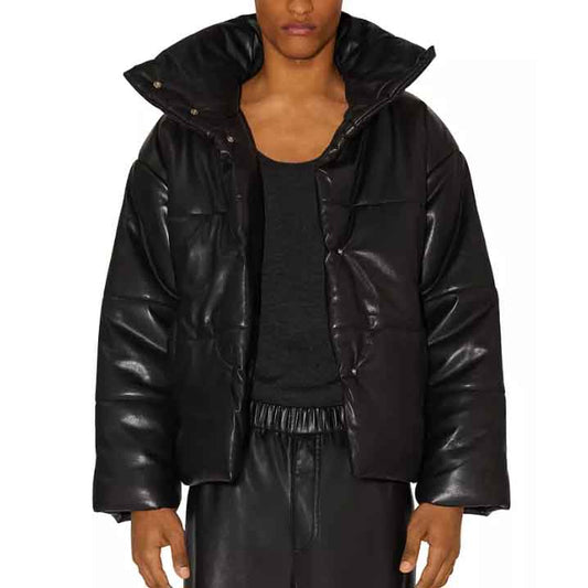 Leather Puffer Coat - Fashion Leather Jackets USA - 3AMOTO