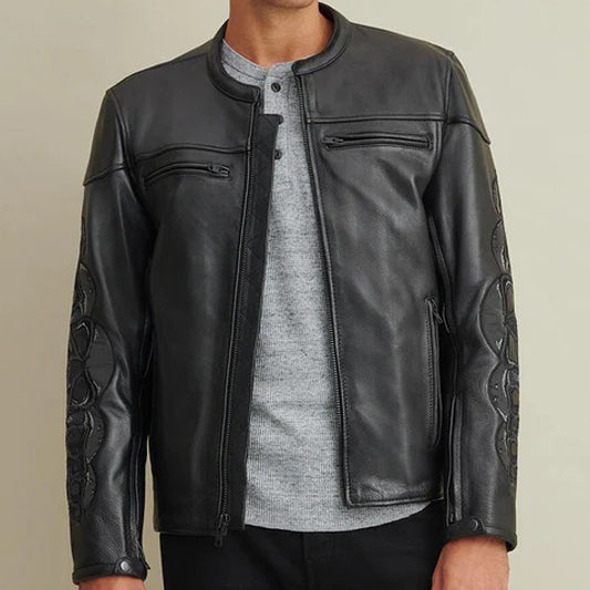 Mens Genuine Leather Riding Jacket - Fashion Leather Jackets USA - 3AMOTO