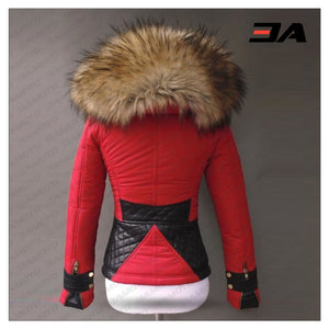 leather and fur jacket red