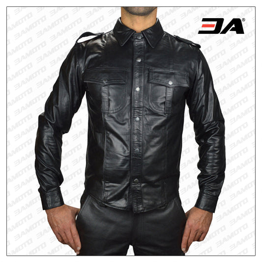 Leather Shirt Full Sleeves - Fashion Leather Jackets USA - 3AMOTO