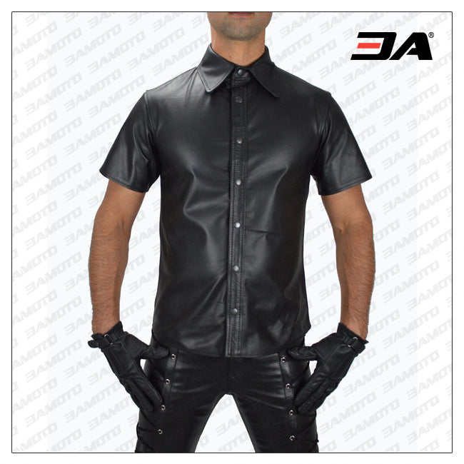 Buy Leather Shirt with Short Sleeves Online with Free Shipping