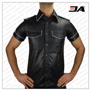 Leather Shirt with White Piping