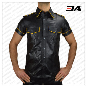 Leather Shirt with Yellow Piping