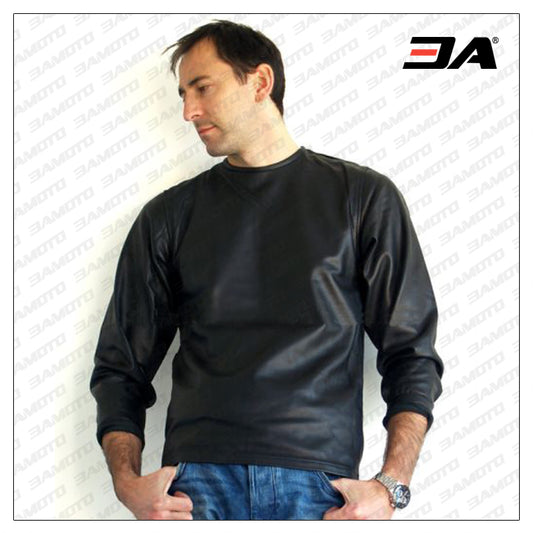 Leather T-Shirt Long Sleeve - Fashion Leather Jackets USA - 3AMOTO