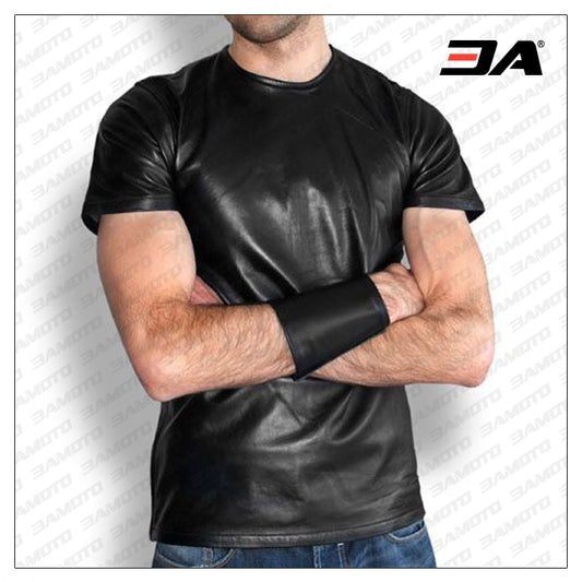 Leather T-Shirt Short Sleeve - 3amoto shop