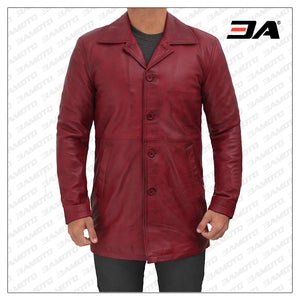 Winchester Mens Leather Car Coat Maroon