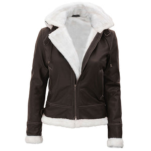 Leather shearling womens brown jacket