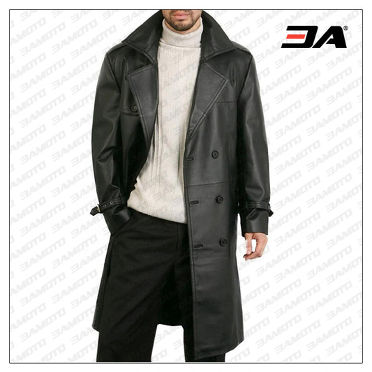 Black Leather Trench Coat Mens - Fashion Leather Jackets USA - 3AMOTO
