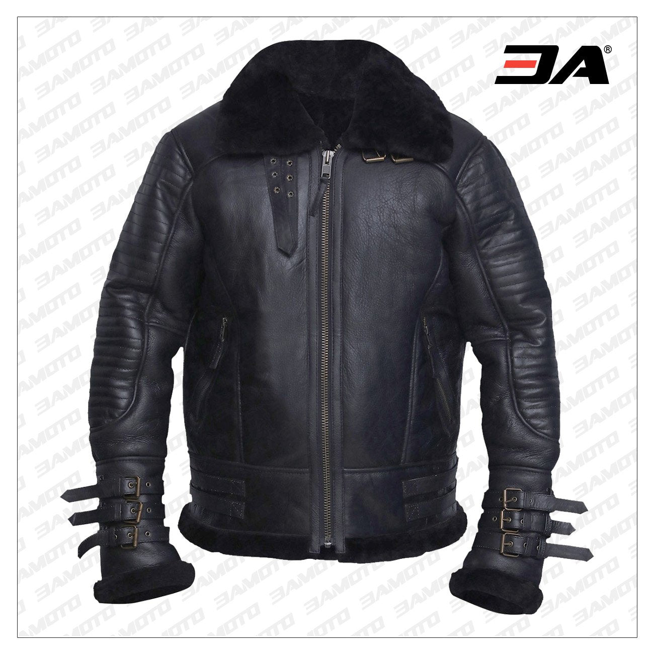 Men Black Biker Shearling Jacket