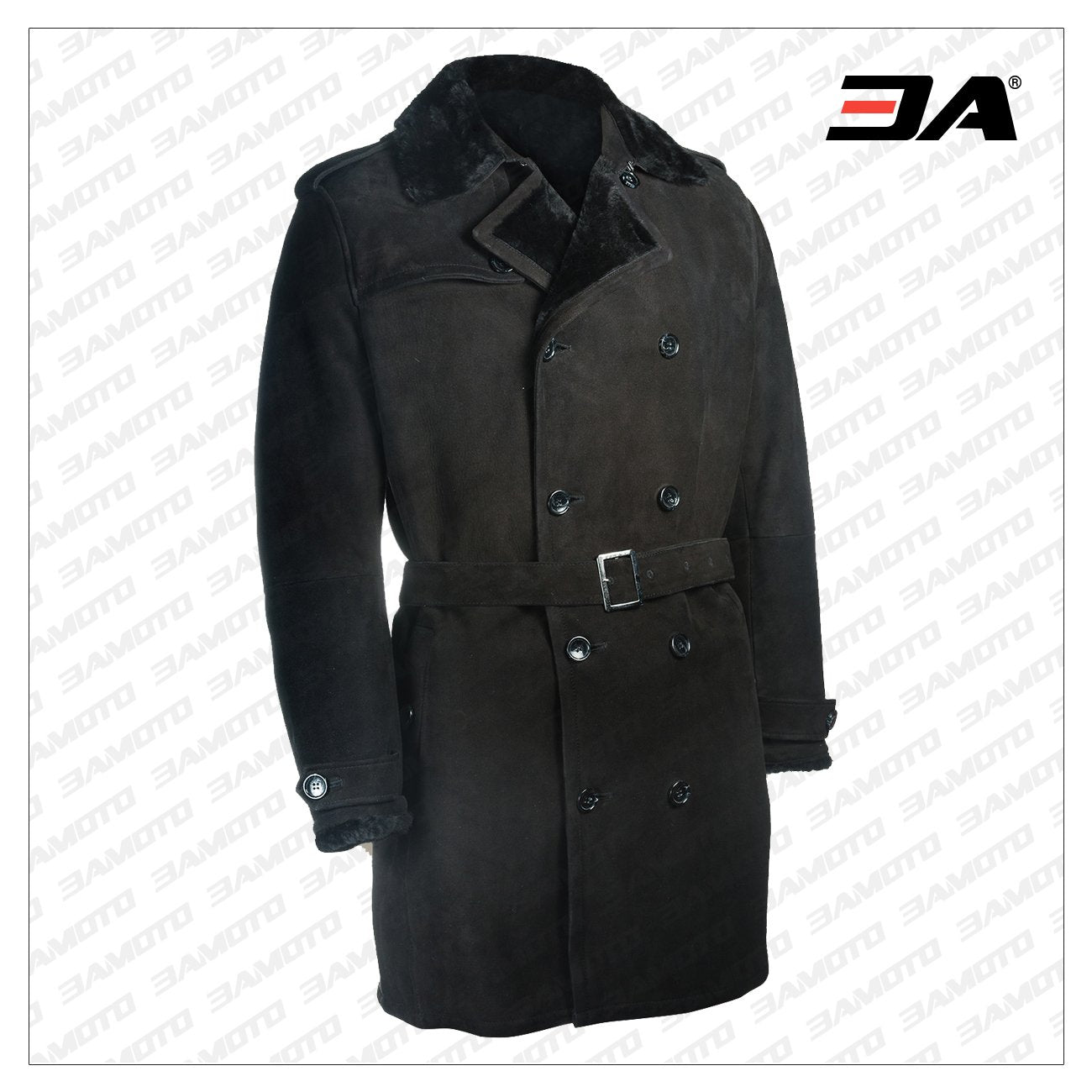 Men Black Shearling Trench Coat