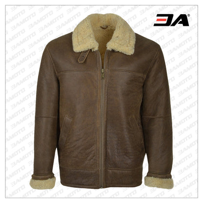 Men Brown Aviator Shearling Leather Jacket