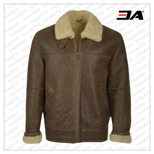 Men Brown Aviator Shearling Leather Jacket - Fashion Leather Jackets USA - 3AMOTO