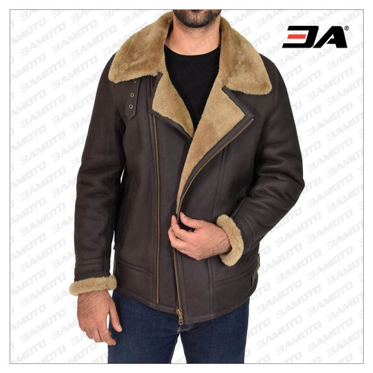Men Brown B3 Shearling Bomber Jacket - Fashion Leather Jackets USA - 3AMOTO