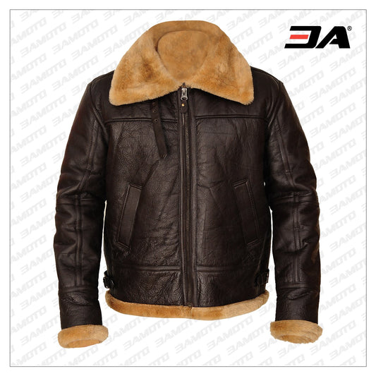 Men Brown B3 Sheepskin Leather Jacket - Fashion Leather Jackets USA - 3AMOTO