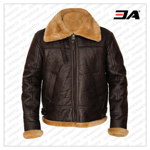 Men Brown B3 Sheepskin Leather Jacket