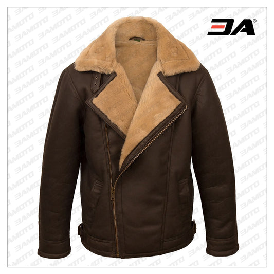 Men Brown Pilot Shearling Jacket - Fashion Leather Jackets USA - 3AMOTO