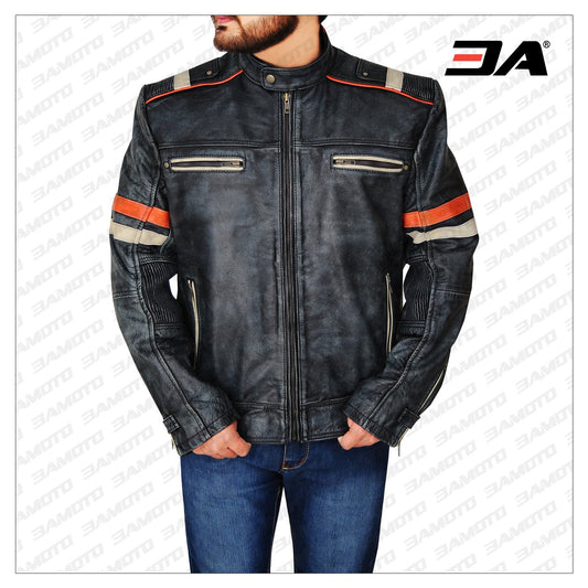 Men Cafe Racer Retro Jacket - Fashion Leather Jackets USA - 3AMOTO