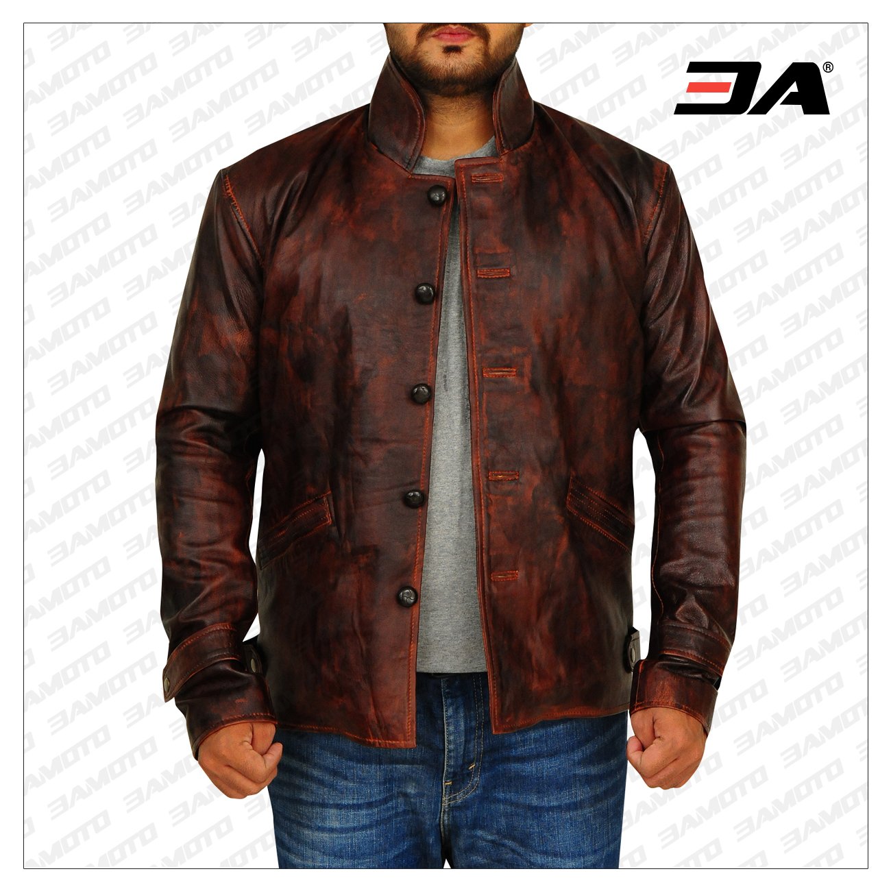 Men Dark Brown Distressed Biker Jacket