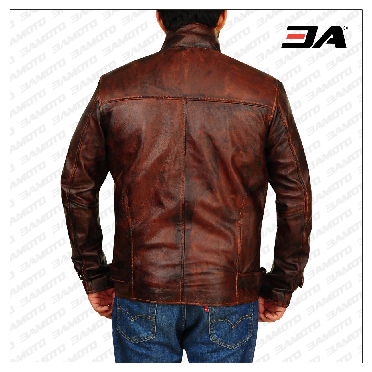 Men Dark Brown Distressed Leather Jacket