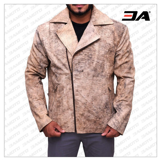 Men Distressed Brown Biker Leather Jacket - Fashion Leather Jackets USA - 3AMOTO