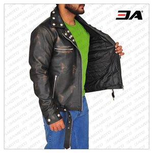 MEN DISTRESSED BROWN SNAKE LEATHER JACKET - 3A MOTO LEATHER