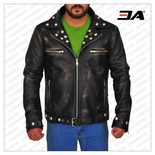 Men Distressed Brown Snake Leather Jacket - Fashion Leather Jackets USA - 3AMOTO