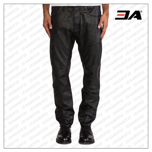 Mens Five Pocket Leather Pants With Rivet Accent - Fashion Leather Jackets USA - 3AMOTO