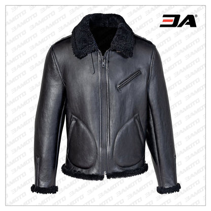 Men Shearling Black Biker Jacket