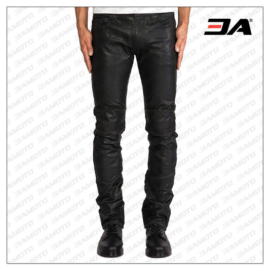 Mens Lambskin Leather Pants With Knee Patches - Fashion Leather Jackets USA - 3AMOTO