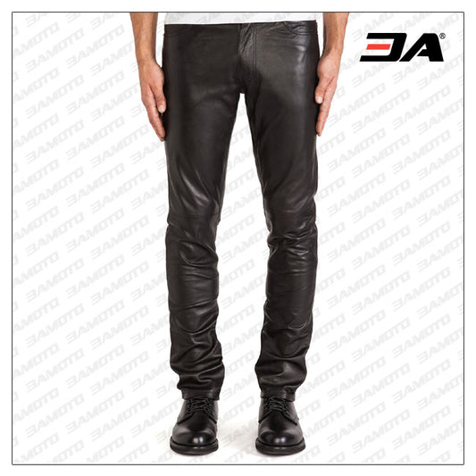 Mens Leather Tapered Fit Biker Pants - Fashion Leather Jackets USA - 3AMOTO