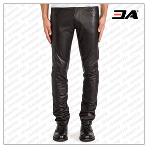 MENS LEATHER TAPERED FIT BIKER PANTS