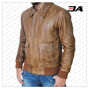 MEN TAN BROWN LEATHER JACKET - 3A MOTO LEATHER