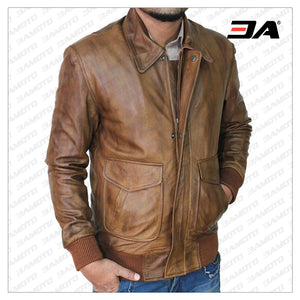 MEN TAN BROWN LEATHER JACKET - 3A MOTO LEATHER