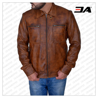 Men's Distressed Brown Leather Jacket