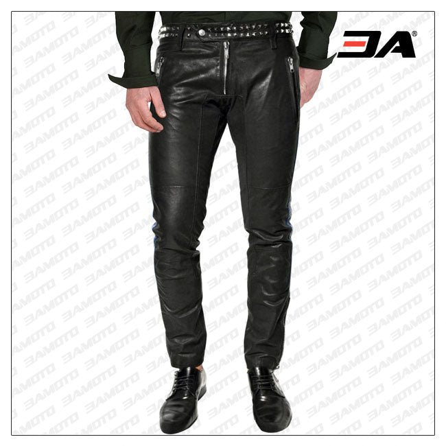 Metallic style studded leather pants with bold and fashionable design, perfect for making a statement