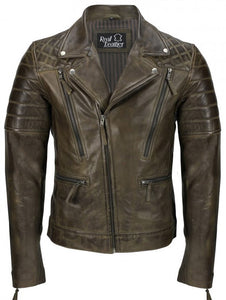 Men's Brown Sheep Leather Vintage Style Biker Fashion Casual Leather Jacket