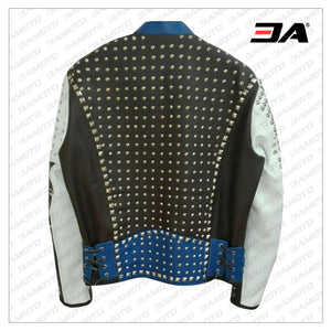 Made To Order Full Studded Biker Leather Coat Jacket Multi Color Design - 3A MOTO LEATHER
