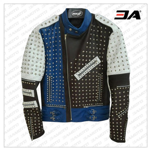 Made To Order Full Studded Biker Leather Coat Jacket Multi Color Design - 3A MOTO LEATHER